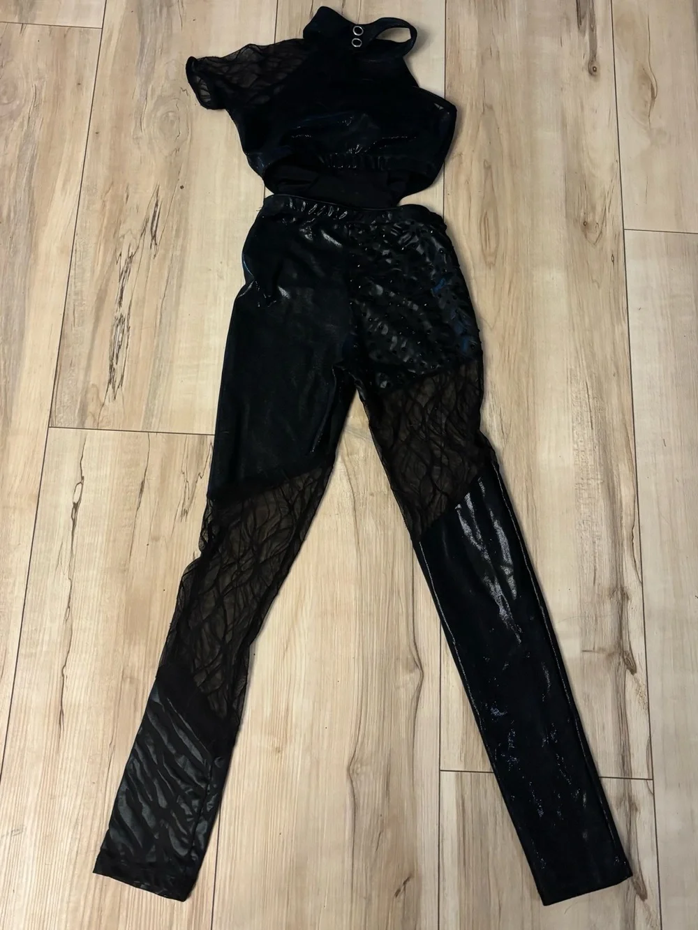 Revolution/Tenth House “Transit” Black One-Shoulder Cutout Mesh-Panel Unitard